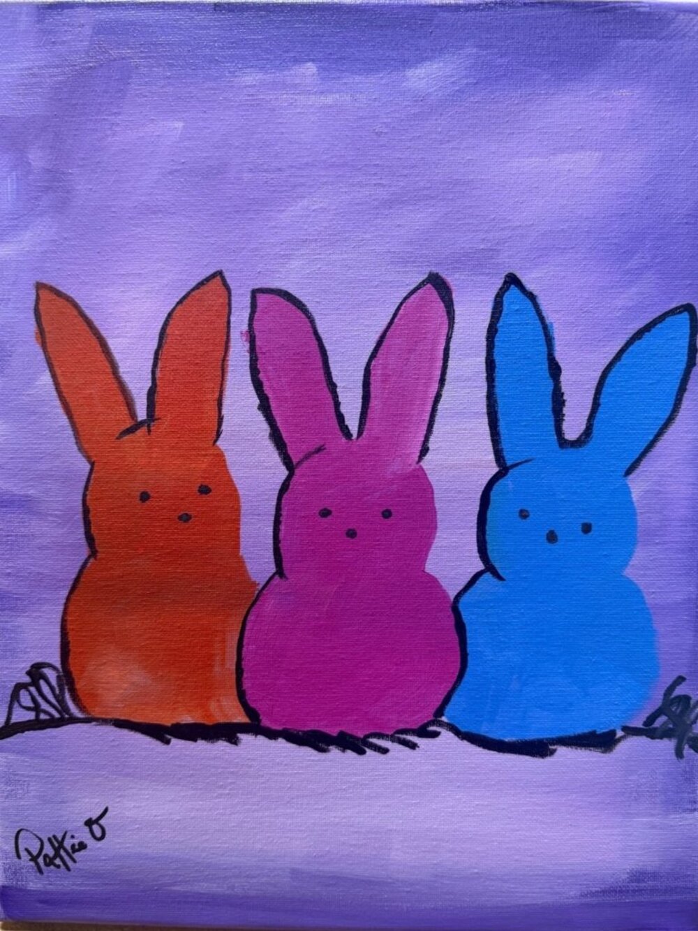 Easter Peeps & Friends Painting Original 14x11 Whimsical Pop Folk Art Signed